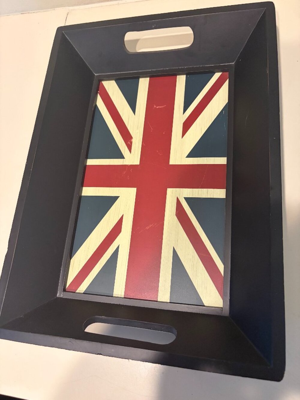 TARGET HOME BRITISH UNION JACK WOODEN SERVING TRAY W/OPEN HANDLES 17" Preowned